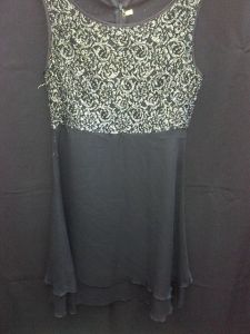 Adult Female Costumes to Hire - Silver & black dress - short